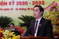 Đồng chí Lê Thành Đông - Bí thư Tỉnh đoàn phát biểu tham luận tại Đại hội Đảng bộ tỉnh Hà Tĩnh lần thứ XIX, nhiệm kỳ 2020-2025
